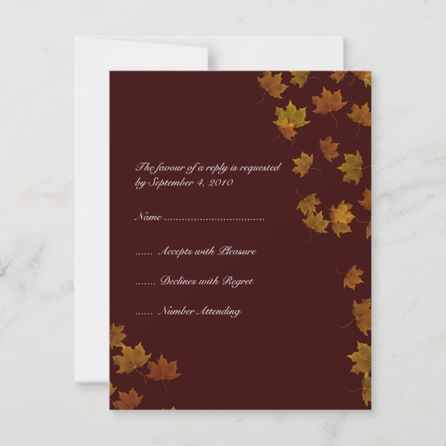 Autumn Maple Leaf Wedding RSVP -brown Card (Front)