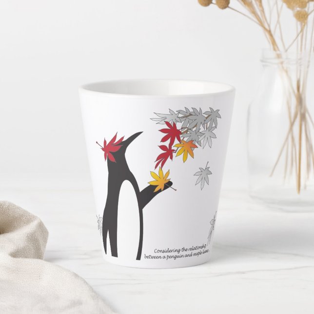 Autumn Maple Leaves and Cute Funny Penguin Latte Mug (Creator Uploaded)