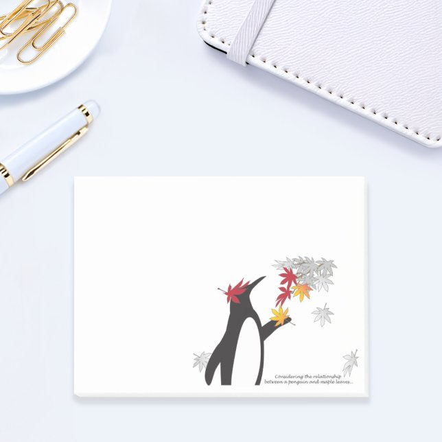 Autumn Maple Leaves and Cute Funny Penguin Post-it Notes (Creator Uploaded)