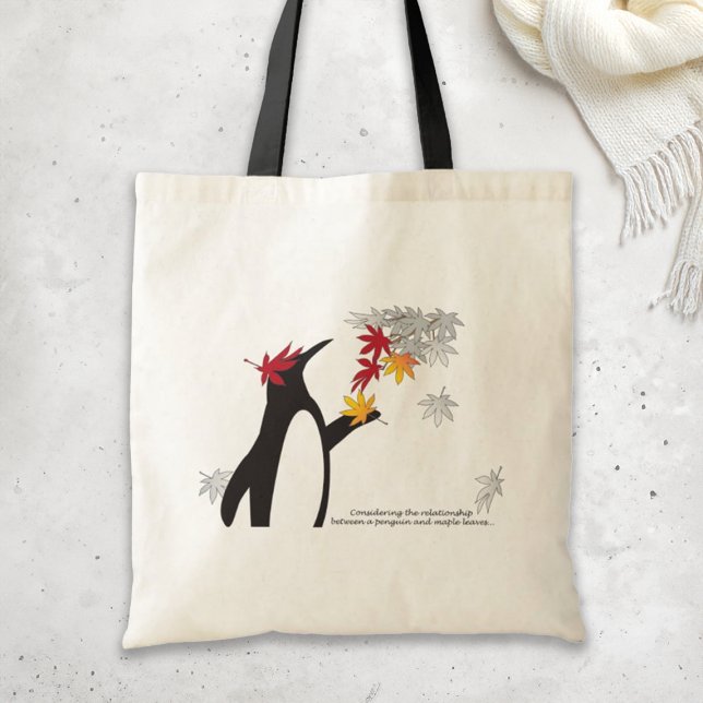 Autumn Maple Leaves and Cute Funny Penguin Tote Bag (Creator Uploaded)
