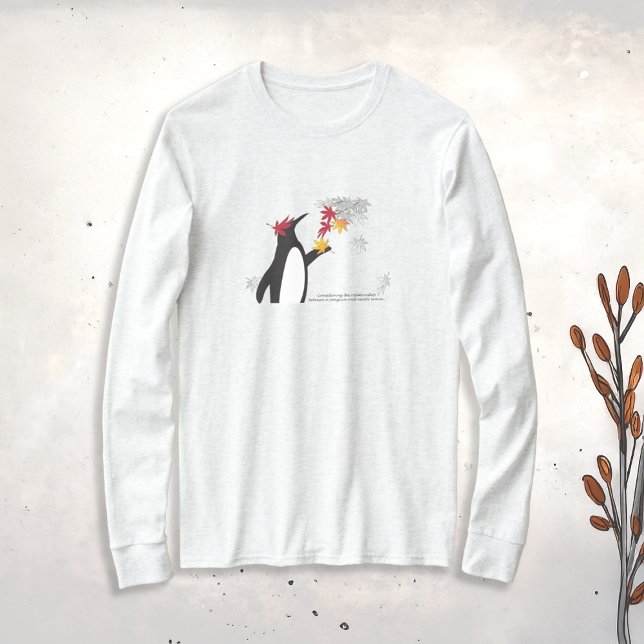 Autumn Maple Leaves and Funny Penguin Long Sleeve T-Shirt (Creator Uploaded)