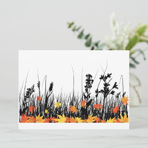 Autumn Maple Leaves and Wild Grass Silhouette  Invitation