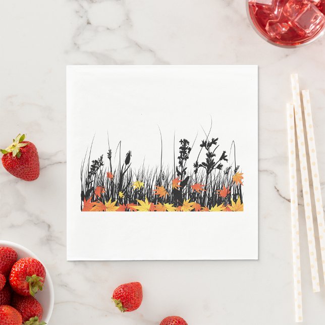 Autumn Maple Leaves and Wild Grass Silhouette  Napkin (Creator Uploaded)