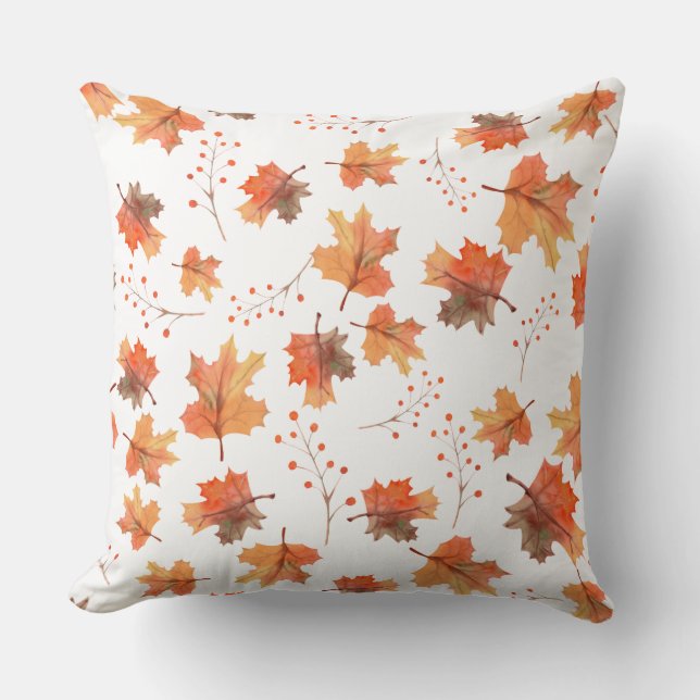 Autumn Maple Leaves & Botanical Berries Cushion (Front)