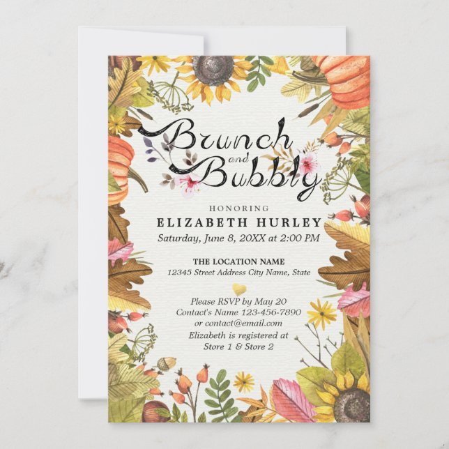 Autumn Maple Leaves Brunch & Bubbly Bridal Shower Invitation (Front)