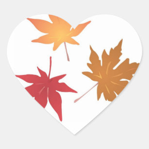 Autumn Maple Leaves Collection Wedding Hearts Heart Sticker