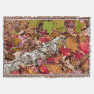 Autumn Maple Leaves Cover Birch Bark On Forest Throw Blanket