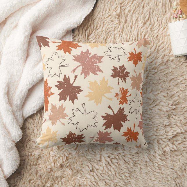 Autumn maple leaves earth tones cushion (Blanket)