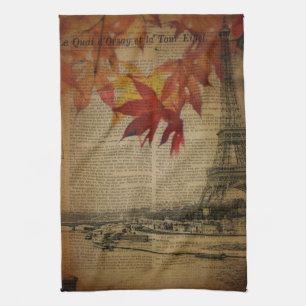 autumn maple leaves fall paris eiffel tower tea towel