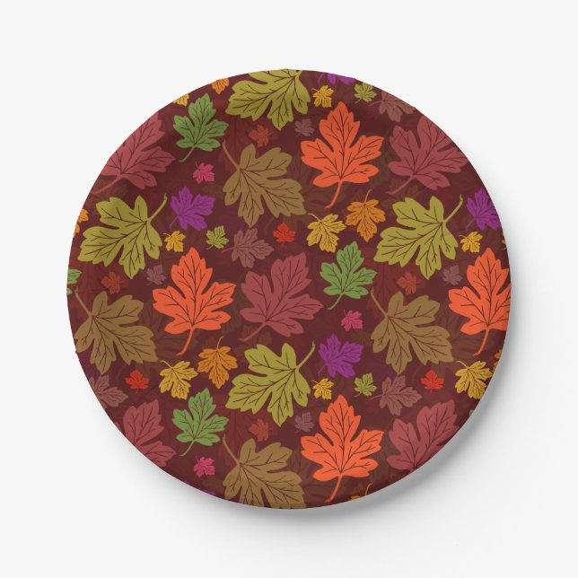 Autumn Maple Leaves Fall Party Pattern Paper Plate (Front)