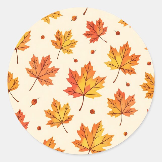 Autumn Maple Leaves Falling Pattern Classic Round Sticker (Front)
