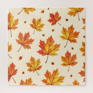 Autumn Maple Leaves Falling Pattern Jigsaw Puzzle