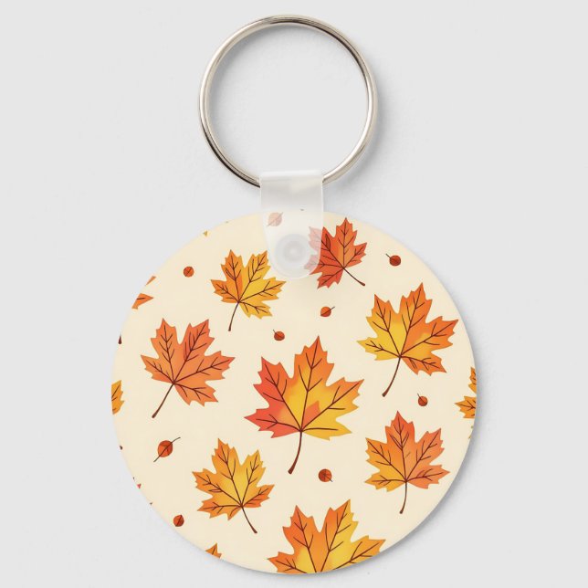 Autumn Maple Leaves Falling Pattern Key Ring (Front)