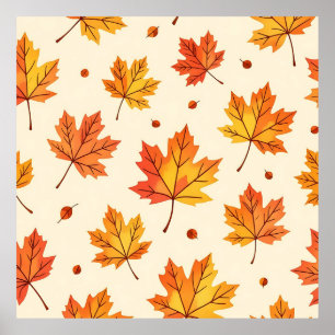 Autumn Maple Leaves Falling Pattern Poster