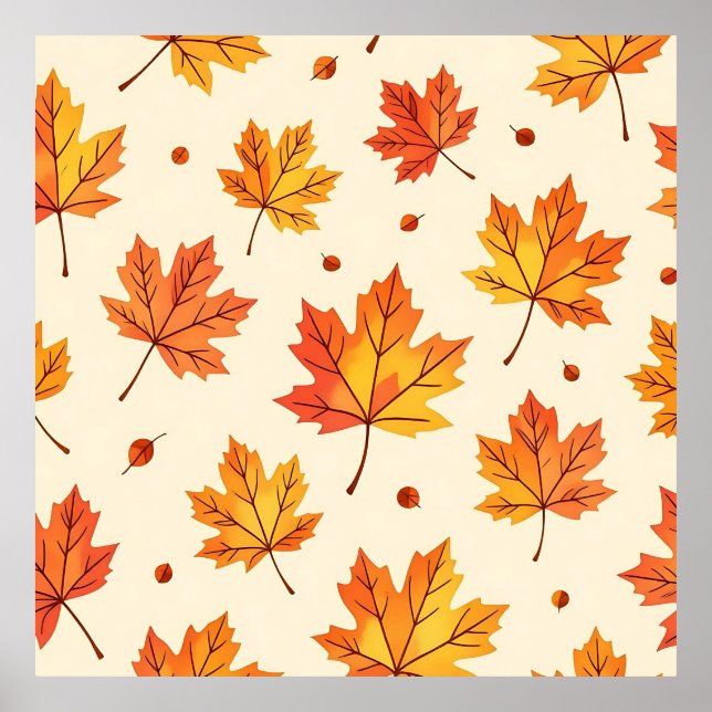 Autumn Maple Leaves Falling Pattern Poster (Front)