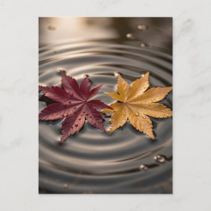 Autumn Maple Leaves Floating on Water Postcard