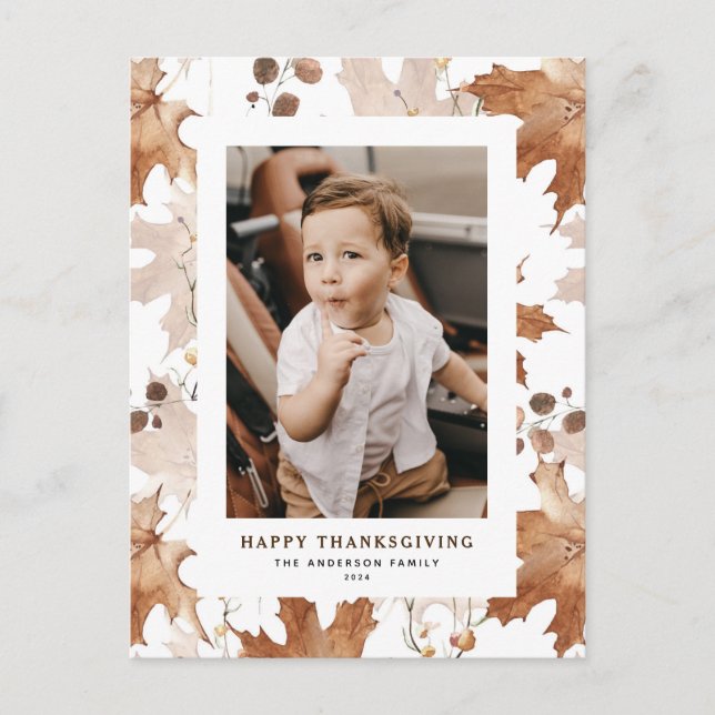 Autumn Maple Leaves Happy Thanksgiving Photo Holiday Postcard (Front)