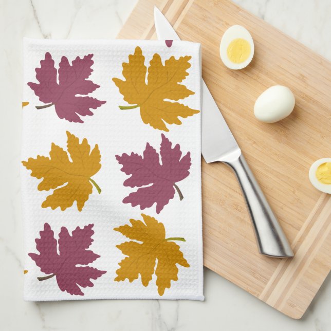 Autumn Maple Leaves Modern  Tea Towel (Quarter Fold)