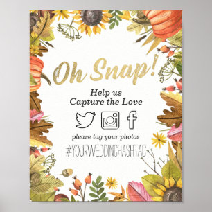Autumn Maple Leaves Oh Snap Hashtag Wedding Decor