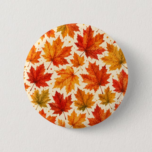 Autumn Maple Leaves Pattern | Fall Orange Red Leaf 6 Cm Round Badge (Front)