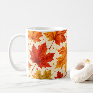 Autumn Maple Leaves Pattern Fall Orange Red Leaf Coffee Mug