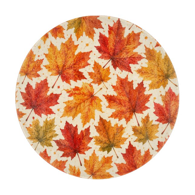Autumn Maple Leaves Pattern | Fall Orange Red Leaf Cutting Board (Front)