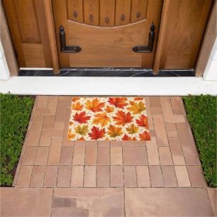 Autumn Maple Leaves Pattern   Fall Orange Red Leaf Doormat
