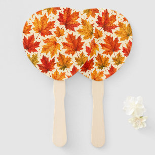 Autumn Maple Leaves Pattern Fall Orange Red Leaf Hand Fan