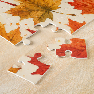 Autumn Maple Leaves Pattern Fall Orange Red Leaf Jigsaw Puzzle