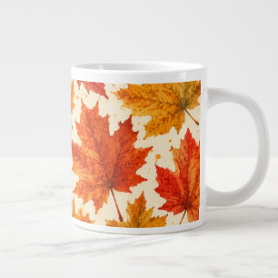 Autumn Maple Leaves Pattern   Fall Orange Red Leaf Large Coffee Mug