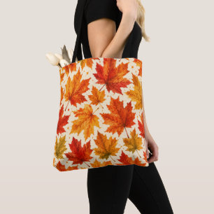 Autumn Maple Leaves Pattern   Fall Orange Red Leaf Tote Bag