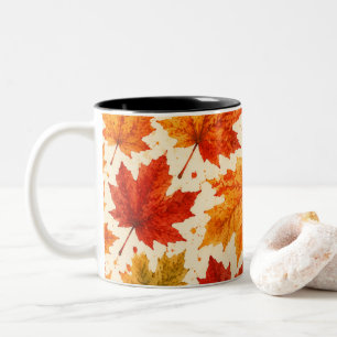 Autumn Maple Leaves Pattern Fall Orange Red Leaf Two-Tone Coffee Mug