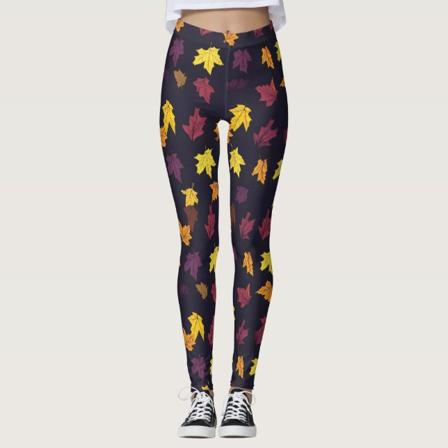 Autumn Maple Leaves Pattern Leggings (Front)