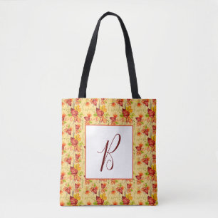 Autumn maple leaves pattern monogram tote bag