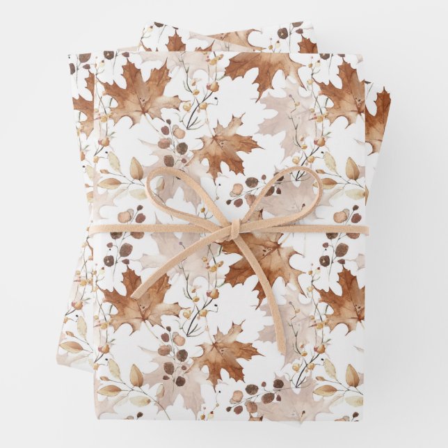 Autumn Maple Leaves Pattern Thanksgiving Wrapping Paper Sheet (In situ)