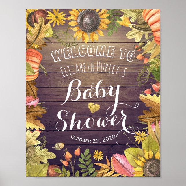 Autumn Maple Leaves & Pumpkin Baby Shower Welcome Poster (Front)