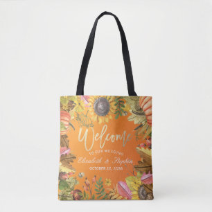 Autumn Maple Leaves Pumpkins Wood Wedding Welcome  Tote Bag