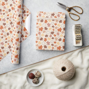 Autumn maple leaves, red brown beige fall wrapping paper