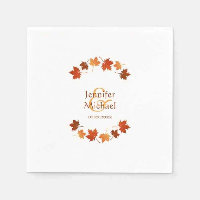 autumn maple leaves rustic fall wedding napkin (Front)
