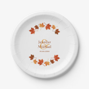 autumn maple leaves rustic fall wedding paper plate