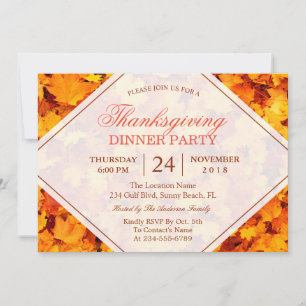 Autumn Maple Leaves Thanksgiving Dinner Party Invitation