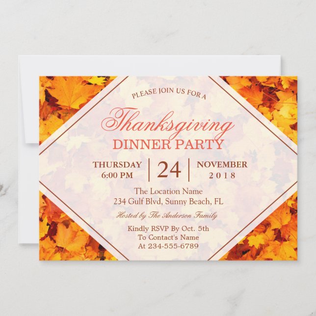 Autumn Maple Leaves Thanksgiving Dinner Party Invitation (Front)