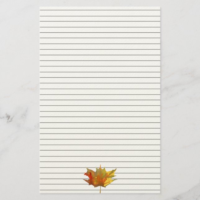 Autumn Maple Leaves Watercolor Lined Stationery (Front)