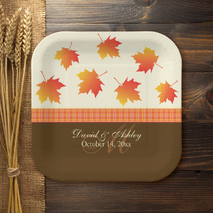 Autumn Maple Leaves Wedding Paper Plate