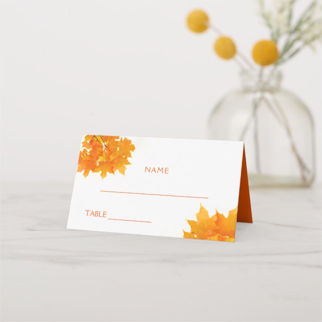 Autumn Maple Leaves Wedding Place Card (Front)