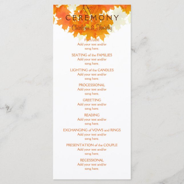 Autumn Maple Leaves Wedding Program Programme (Front)