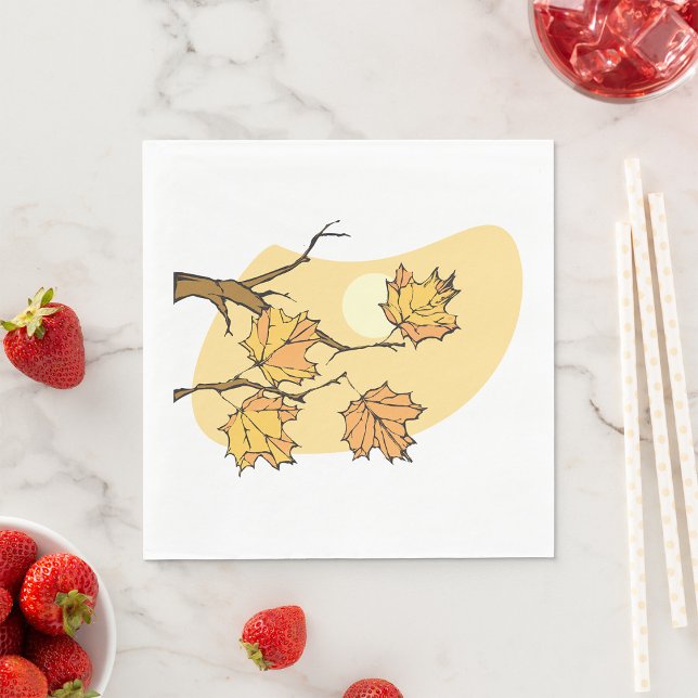 Autumn Maple Leaves with Branches and Sunset  Napkin (Creator Uploaded)