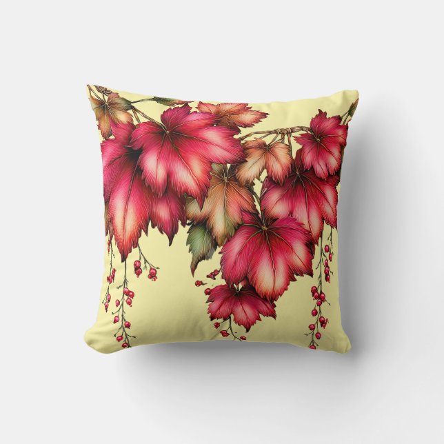 Autumn Maple Leaves with Red Berries Fall Design Cushion (Front)