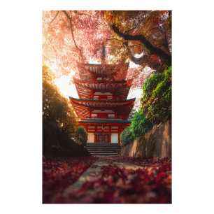 Autumn Maple Pagoda Temple Staircase Glow Photo Print