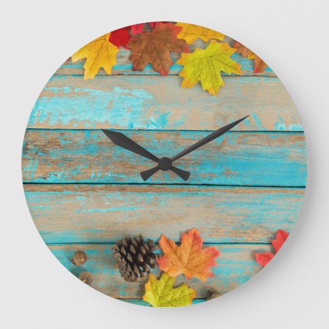 Autumn Maple: Pinecone Nature Frame. Large Clock (Front)